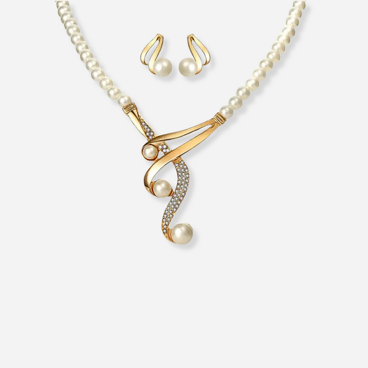 Vintage parel ketting+oorbellen set